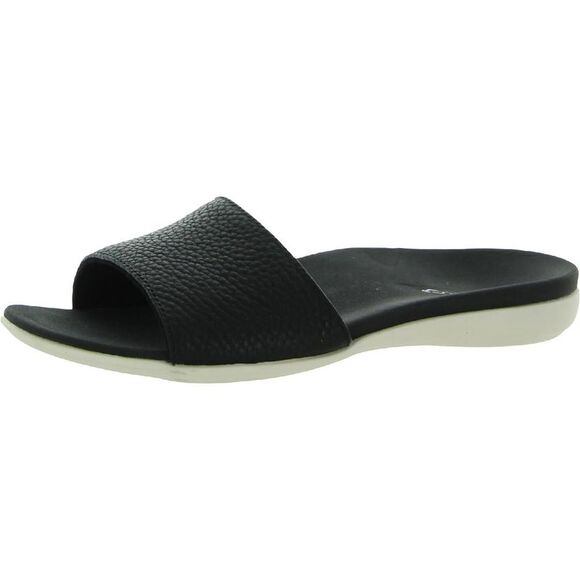 Vionic Shoes - Vionic Womens Val Black Leather Slip On Flats Slide Sandals Shoes Imperfections